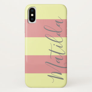 Funda Para iPhone X Nombre personalizado de la franja amarilla rosada 