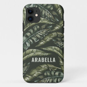Funda Para iPhone 11 Nombre personalizado de la hoja tropical y nombre 