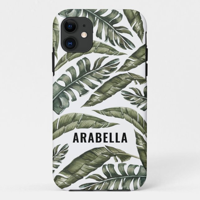 Funda De Case-Mate Para iPhone Nombre personalizado de la hoja tropical y nombre  (Reverso)