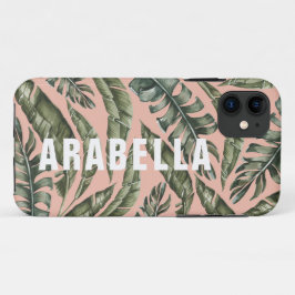 Funda Para iPhone 11 Nombre personalizado de la hoja tropical y nombre