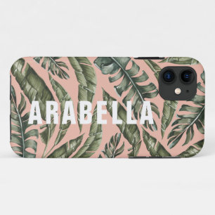 Funda Para iPhone 11 Nombre personalizado de la hoja tropical y nombre 