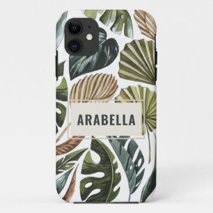 Funda Para iPhone 11 Nombre personalizado de la hoja tropical y nombre 