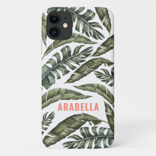 Funda Para iPhone 11 Nombre personalizado de la hoja tropical y nombre 
