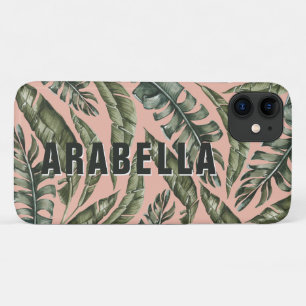 Funda Para iPhone 11 Nombre personalizado de la hoja tropical y nombre