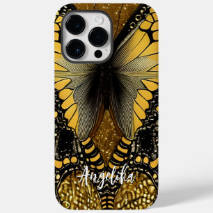 Funda Para iPhone 14 Pro Max De Case-Mate Nombre personalizado de la mariposa dorada y negra