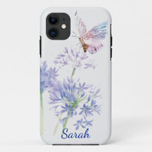 Funda Para iPhone 11 Nombre personalizado de las flores azules de marip
