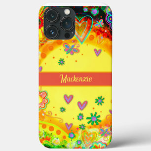 Funda Para iPhone 13 Pro Max Nombre personalizado de las flores de corazón de d