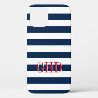 Funda Para iPhone 12 Nombre personalizado de las franjas náuticas azul