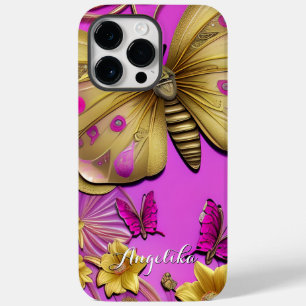 Funda Para iPhone 14 Pro Max De Case-Mate Nombre personalizado de las mariposas de oro rosa