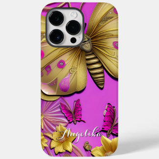 Funda Para iPhone 14 Pro Max De Case-Mate Nombre personalizado de las mariposas de oro rosa 