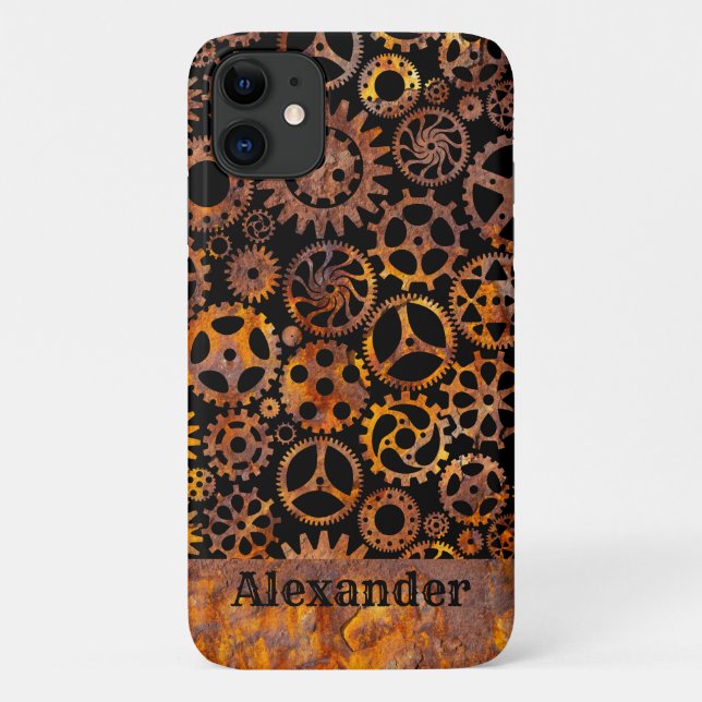 Funda De Case-Mate Para iPhone Nombre personalizado de los engranajes de rusty sú (Reverso)