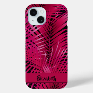 Funda Para iPhone 15 Nombre personalizado de los frondes tropicales de