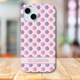 Funda Para iPhone 15 Nombre Personalizado De Los Puntos De Polka Rosa Y