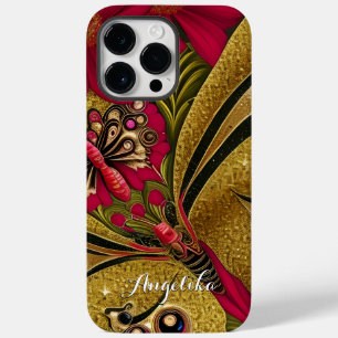 Funda Para iPhone 14 Pro Max De Case-Mate Nombre personalizado de lujo mariposa roja y dorad