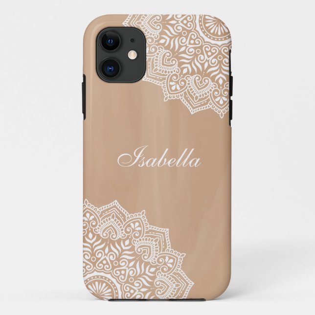 Funda De Case-Mate Para iPhone Nombre personalizado de Mandala neutral de Boho (Reverso)