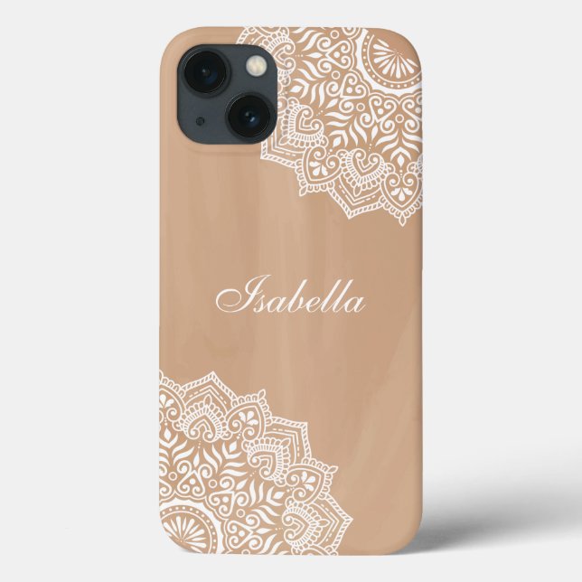 Funda De Case-Mate Para iPhone Nombre personalizado de Mandala neutral de Boho (Reverso)