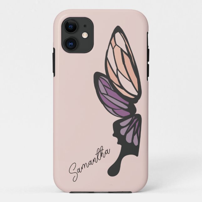 Funda De Case-Mate Para iPhone Nombre personalizado de mariposa mosaica (Reverso)