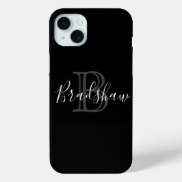 Funda Para iPhone 15 Mini Nombre personalizado de monograma Plata negra
