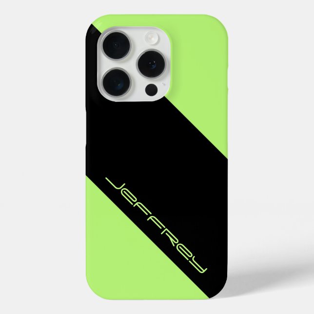 Funda De Case-Mate Para iPhone Nombre personalizado de neón verde y negro minimal (Reverso )