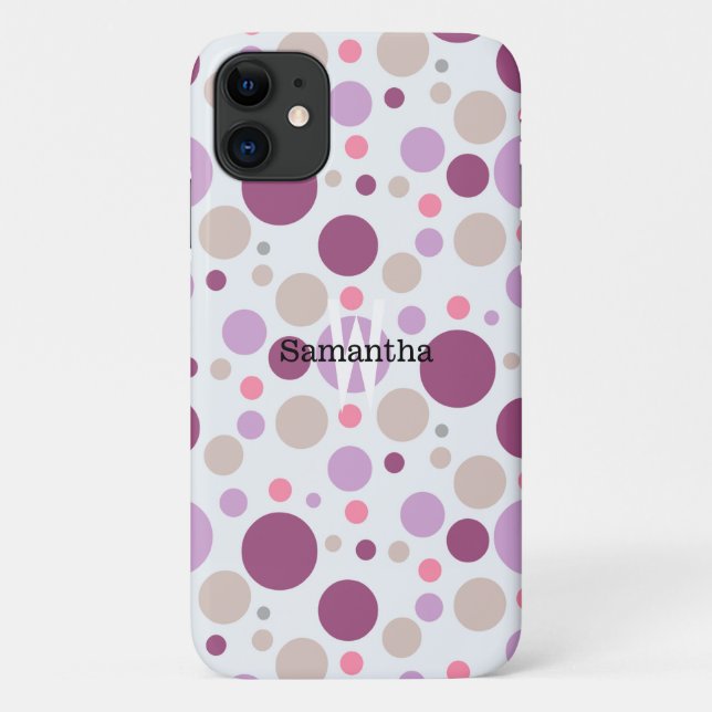 Funda De Case-Mate Para iPhone Nombre personalizado de puntos de polka de ciruela (Reverso)