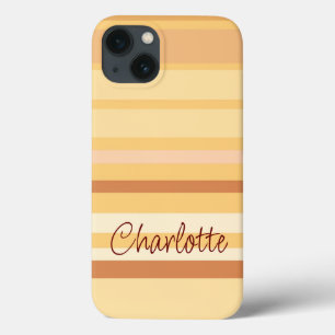 Funda Para iPhone 13 Nombre personalizado de rayas beige y marrón