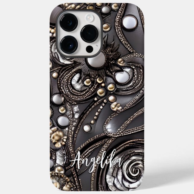 Funda De Case-Mate Para iPhone Nombre personalizado de resumen de cuero falso mod (Reverso )
