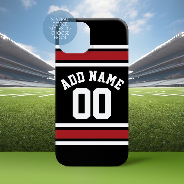 Funda De Case-Mate Para iPhone Nombre personalizado de Team Jersey y número rojo  (Personalized Phone Case with a Football Jersey Stripe Design)