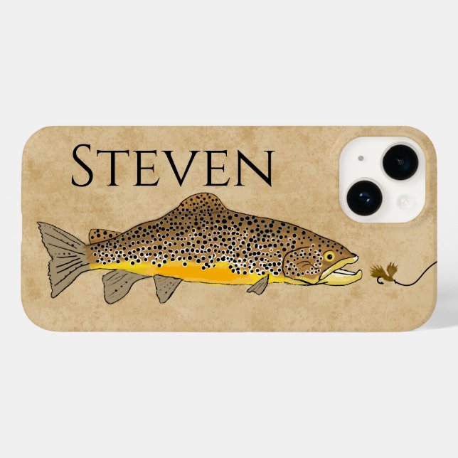 Funda De Case-Mate Para iPhone Nombre personalizado de trucha marrón de pesca de  (Reverso  (Horizontal))