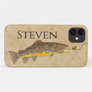 Funda Para iPhone 11 Nombre personalizado de trucha marrón de pesca de 