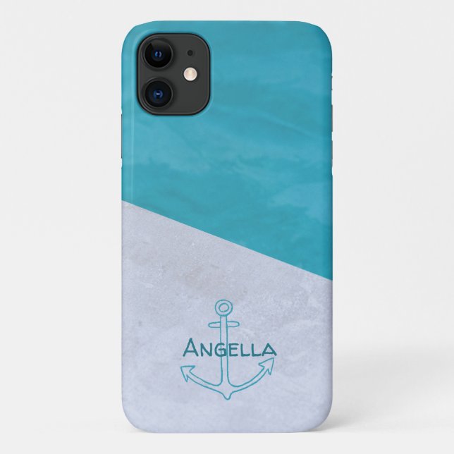 Funda De Case-Mate Para iPhone Nombre personalizado de verano del anclaje azul bl (Reverso)