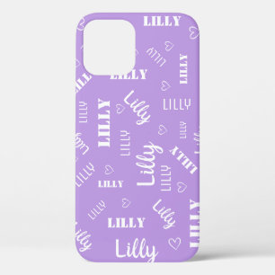 Funda Para iPhone 12 Nombre personalizado de Word Art Cloud Pastel Purp