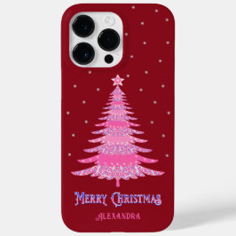 Funda Para iPhone 14 Pro Max De Case-Mate Nombre personalizado del árbol de Navidad rosa roj