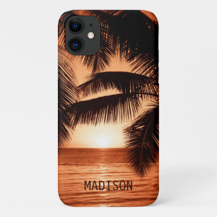 Funda Para iPhone 11 Nombre personalizado del atardecer de playa tropic