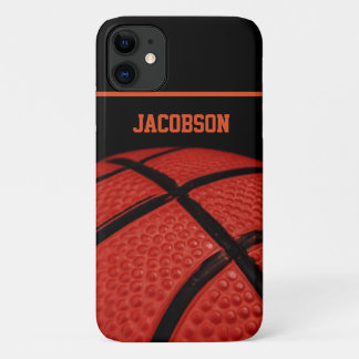 Funda Para iPhone 11 Nombre personalizado del baloncesto negro y Naranj