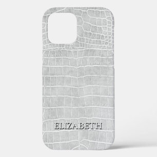 Funda Para iPhone 12 Nombre personalizado del cuero azul crocodile Pear