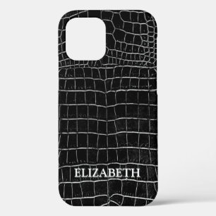 Funda Para iPhone 12 Nombre personalizado del cuero negro de cocodrilo