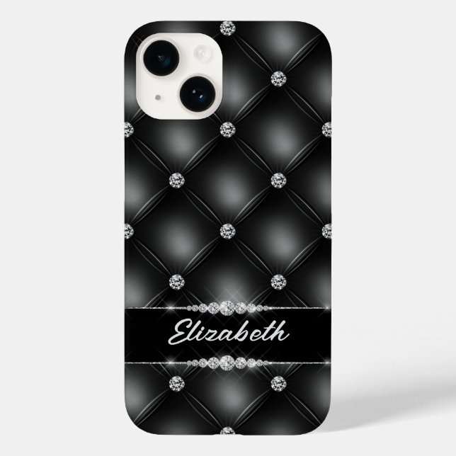 Funda De Case-Mate Para iPhone Nombre personalizado del diamante de brillo negro  (Reverso )