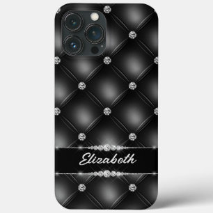 Funda Para iPhone 13 Pro Max Nombre personalizado del diamante de brillo negro 