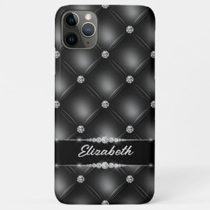 Funda Para iPhone 11 Pro Max Nombre personalizado del diamante de brillo negro 