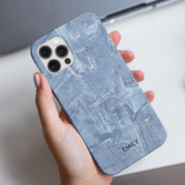 Funda Para iPhone 15 Pro Nombre personalizado del efecto Jean de color azul