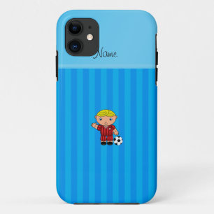 Funda Para iPhone 11 Nombre personalizado del futbolista rayas azules d