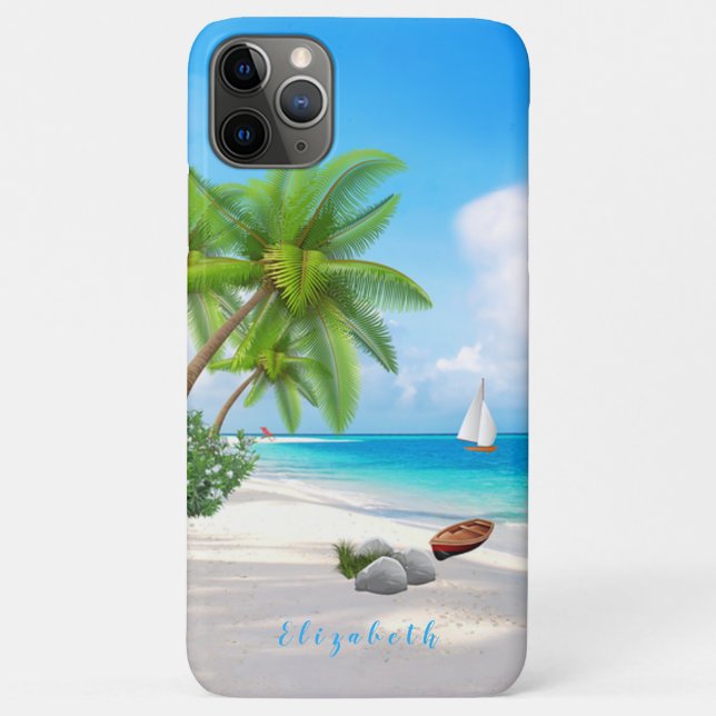 Funda De Case-Mate Para iPhone Nombre personalizado del Ilustracion de la playa t (Reverso)