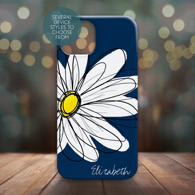 Funda De Case-Mate Para iPhone Nombre personalizado del Ilustracion floral de mod (Personalized Phone Case - Whimsical Daisy with Custom Name)