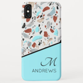 Funda Para iPhone XS Max Nombre personalizado del Monograma Azul Terrazzo