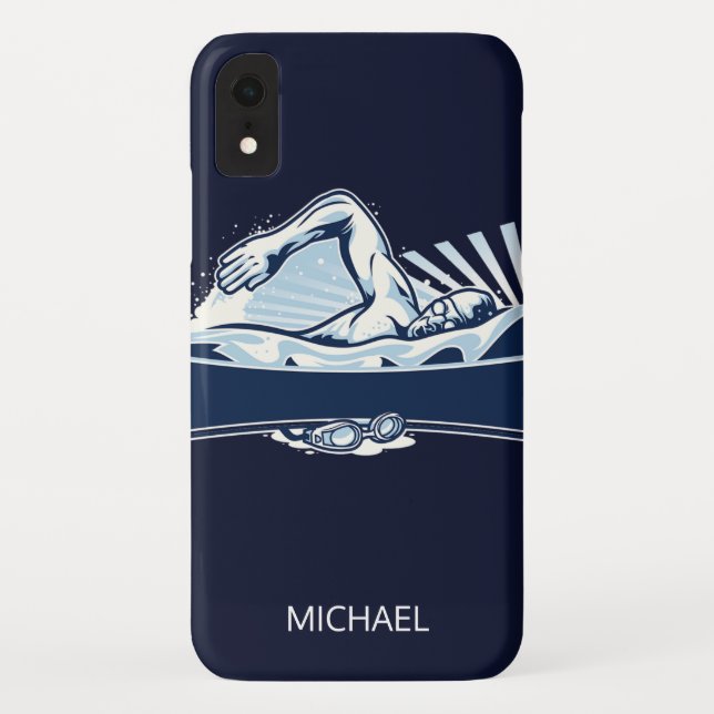 Funda De Case-Mate Para iPhone Nombre personalizado del nadador estilo libre | De (Reverso)
