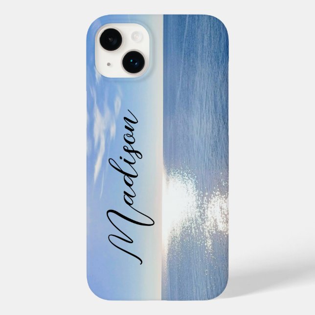 Funda De Case-Mate Para iPhone Nombre personalizado del océano azul esparcido (Reverso )