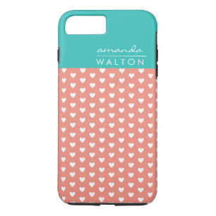 Funda Para iPhone 8 Plus/7 Plus Nombre personalizado del patrón Coral y Aqua Heart