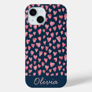 Funda Para iPhone 15 Nombre personalizado del patrón del corazón rosado