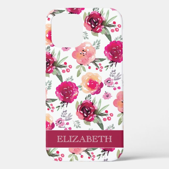 Funda De Case-Mate Para iPhone Nombre personalizado del patrón floral rosado Giro (Reverso )