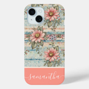 Funda Para iPhone 15 Nombre personalizado del patrón floral vintage de 